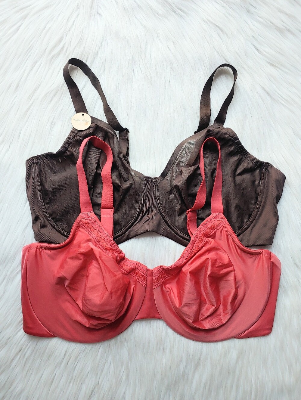 Wacoal Unlined Underwire Lifting & Comfort Bras in Brown & Coral, 42DD (~42E)